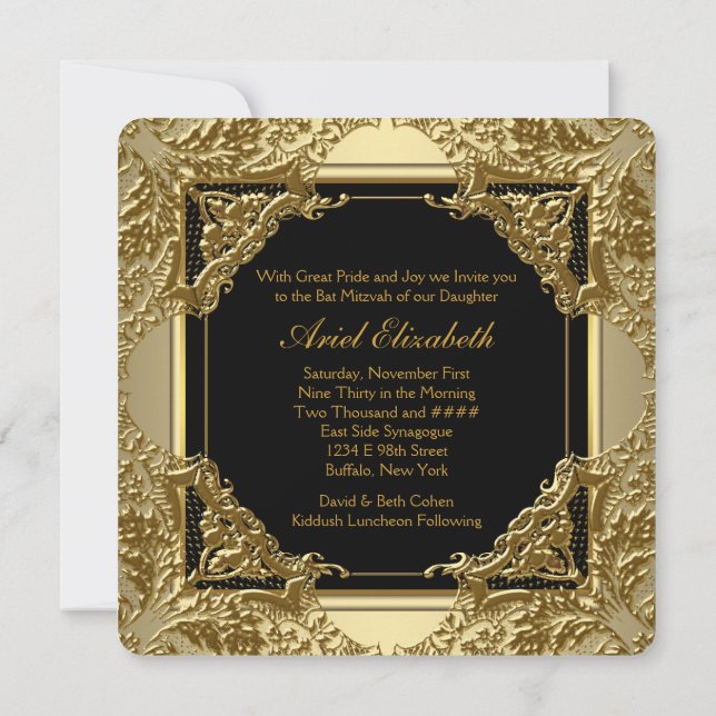 Invitation Bat mitzvah noir et or (Dos)