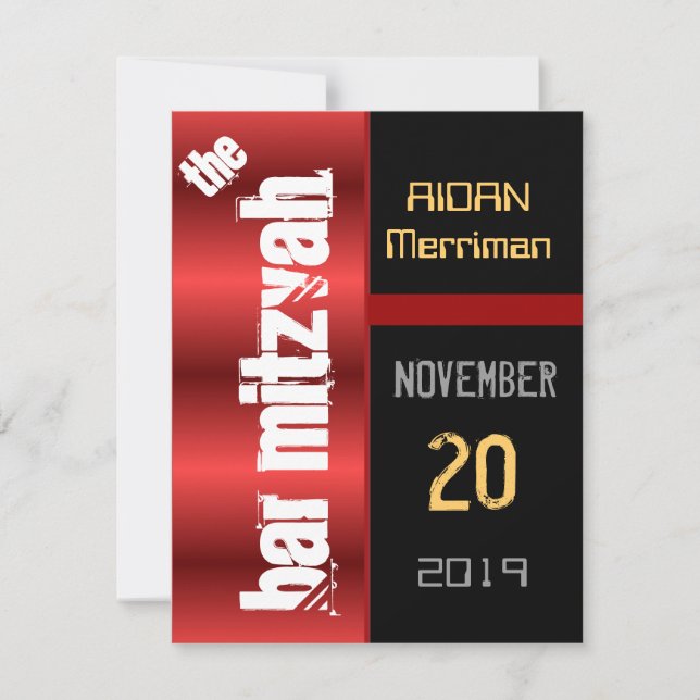 Invitation Bat mitzvah noir rouge Mitzvah (Devant)
