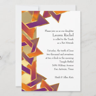 Invitation Bat mitzvah orange violet étoile de David N'import