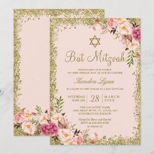 Invitation Bat mitzvah   Parties scintillant d'or rose pâle F