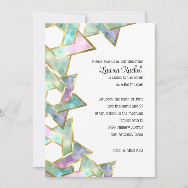 Invitation Bat mitzvah Pastel Star de David (Devant)