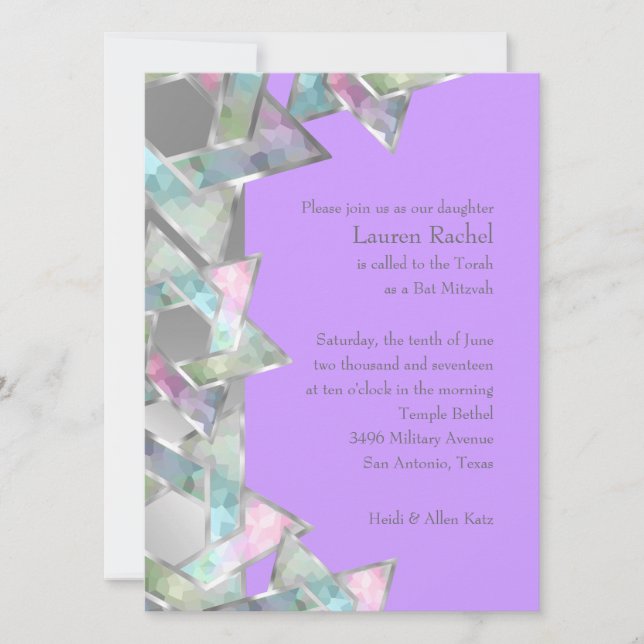 Invitation Bat mitzvah Pastel Star de David sur n'importe que (Devant)