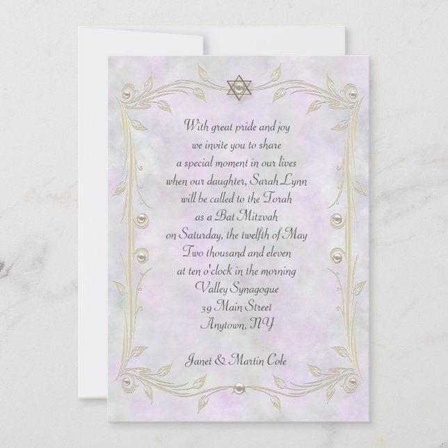 Invitation Bat mitzvah Pastel Watercolor (Devant)
