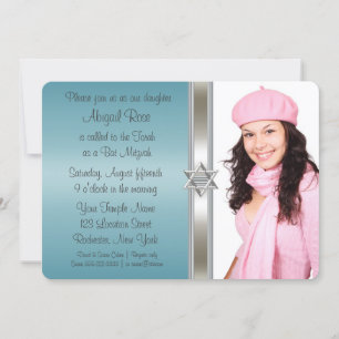 Invitation Bat mitzvah photo bleu turquoise