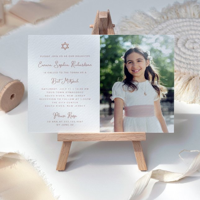 Invitation Bat mitzvah photo en or doux et simple Faux Rose (Créateur téléchargé)