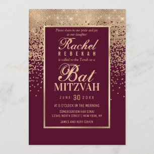 Invitation Bat mitzvah photo Red Rose Gold Parties scintillan