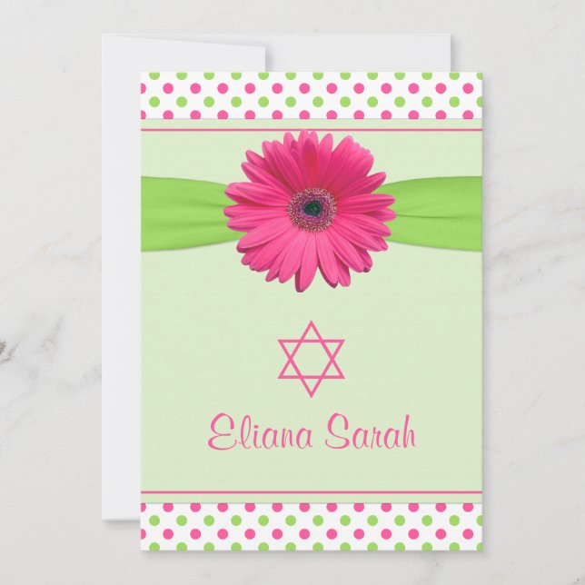 Invitation Bat mitzvah Pink Green Polka Dot Gerber (Devant)
