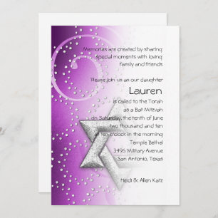 Invitation Bat mitzvah Raspberry Shimmer Star de David