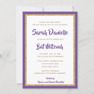 Invitation Bat mitzvah Rectangle de Parties scintillant viole