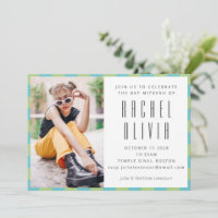Bat mitzvah Retro Blue Green Checkerboard Photo