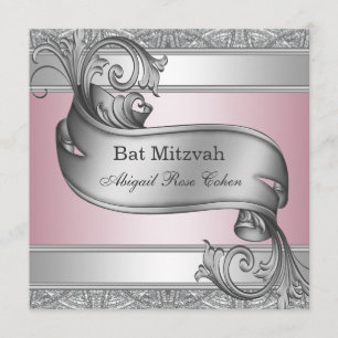 Invitation Bat mitzvah rose argenté