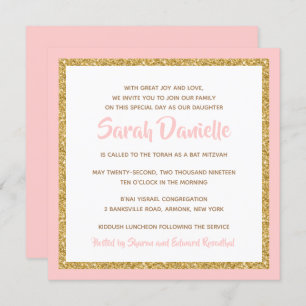 Invitation Bat mitzvah rose et or