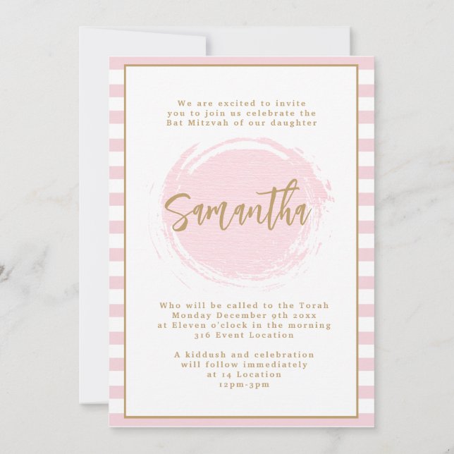 Invitation Bat Mitzvah Rose et Or (Dos)