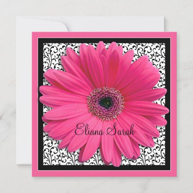 Invitation Bat mitzvah rose Gerbera Daisy (Devant)