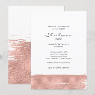 Invitation Bat mitzvah rose Gold Brushstroke