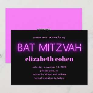Invitation Bat mitzvah rose néon lumières QR Code Enregistrer