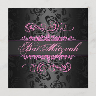 Invitation Bat mitzvah rose/noir Rose tourbillon Anniversaire