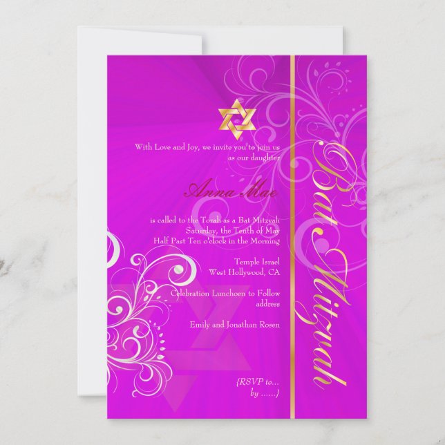 Invitation Bat mitzvah/rose/or (Devant)