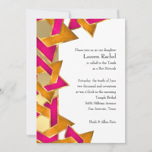 Invitation Bat mitzvah rose orange étoile de David sur n'impo