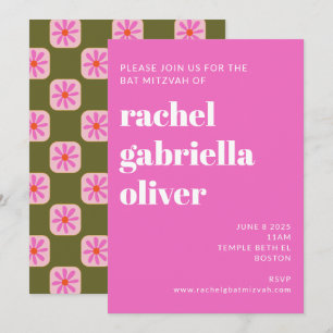 Invitation Bat mitzvah rose rose vert Fleur de tableau de con