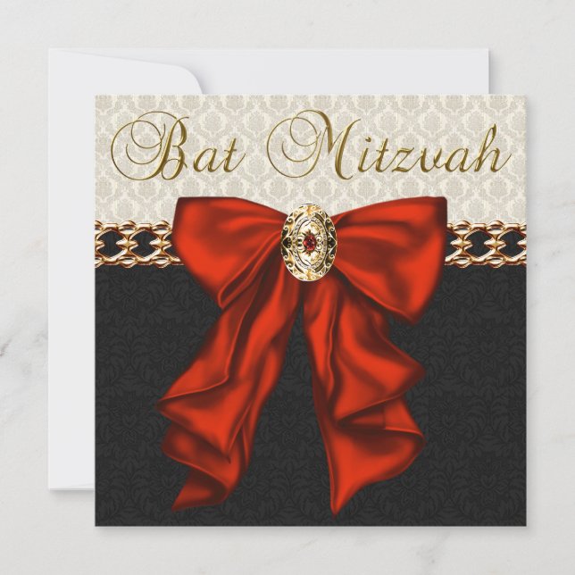 Invitation Bat mitzvah rouge noir et or (Devant)
