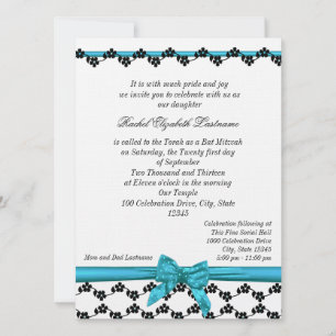 Invitation Bat mitzvah ruban et fleurs