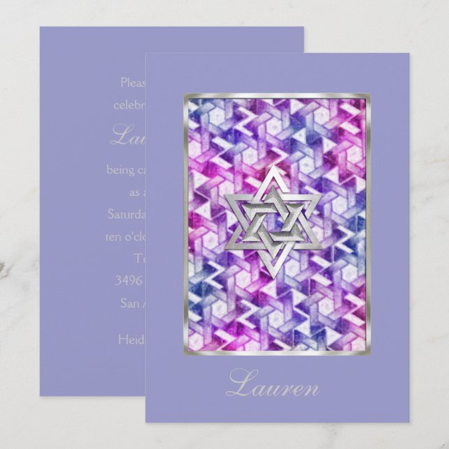 Invitation Bat Mitzvah Star of David Damask (Front/Back)