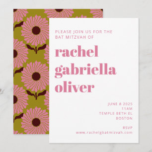 Invitation Bat mitzvah Super Retro Boho Rose