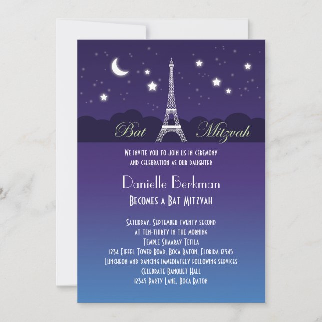 Invitation Bat mitzvah Tour Eiffel (Devant)