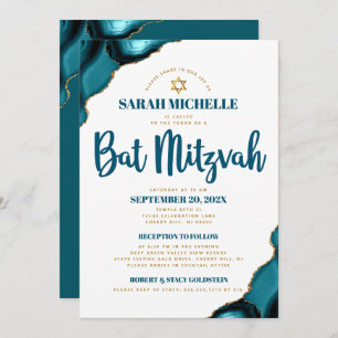 Invitation Bat mitzvah Turquoise Agate Moderne Simple Script