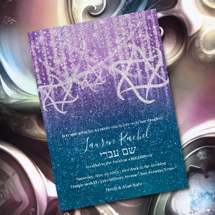 Invitation Bat mitzvah Turquoise Bleu violet extra brillant