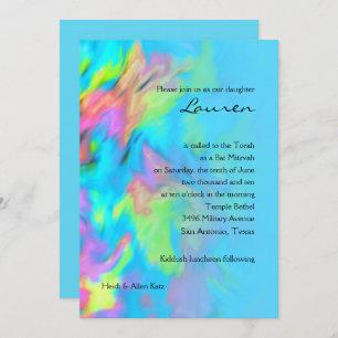 Invitation Bat mitzvah Turquoise Blue Lime Pink Tie Dye