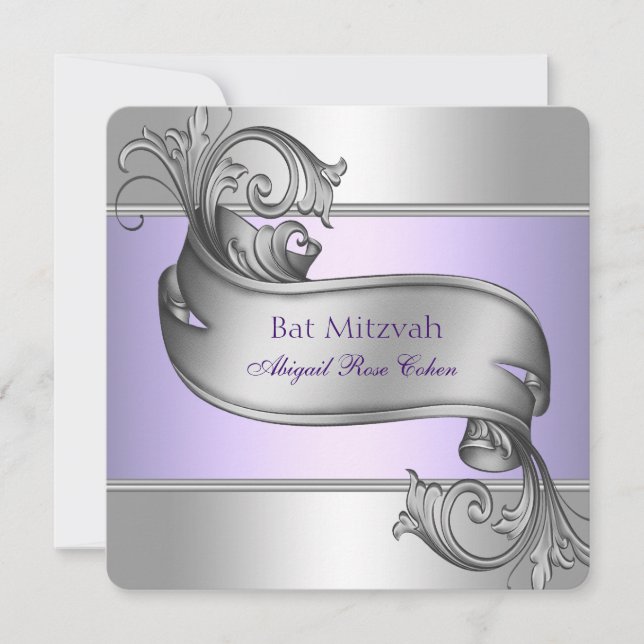 Invitation Bat mitzvah violet de lavande (Devant)