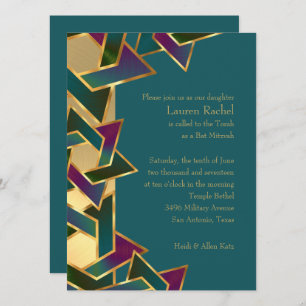 Invitation Bat mitzvah violet Turquoise étoile de David sur n