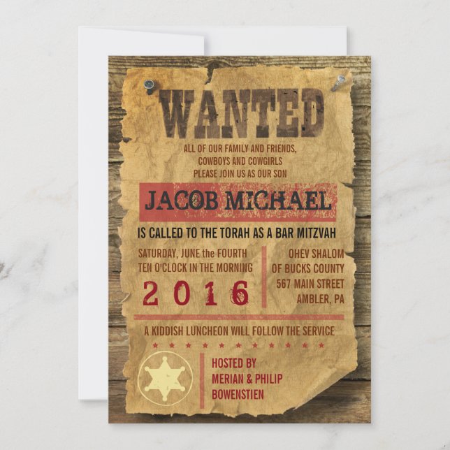 Invitation Bat mitzvah WILD WEST RECHERCHÉ Bar (Devant)