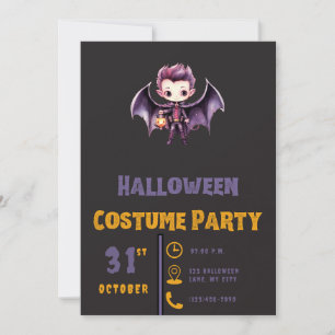 Invitation Bat Vampire Citrouille mignet moderne Black Hallow