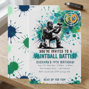 Invitation Bataille de paintball garçons bleu sarcelle éclabo