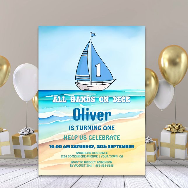 Invitation Bateau à voile 1er anniversaire fête (Créateur téléchargé)