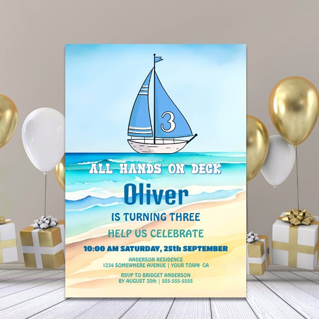 Invitation Bateau à voile 3e fête d'anniversaire (Créateur téléchargé)