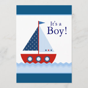 Invitation Bateau à voile blanc et bleu Rouge Baby Boy Douche