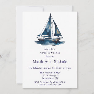Invitation Bateau à voile bleu et or Naissance de mariage nau
