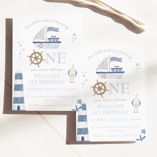 Invitation Bateau à voile Boy 1er anniversaire (Créateur téléchargé)