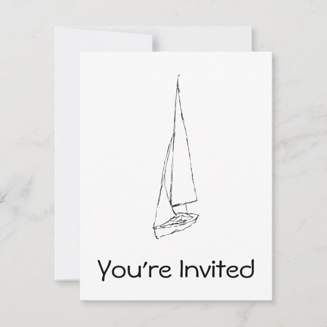 Invitation Bateau à voile. Esquisse en noir et blanc. (Devant)