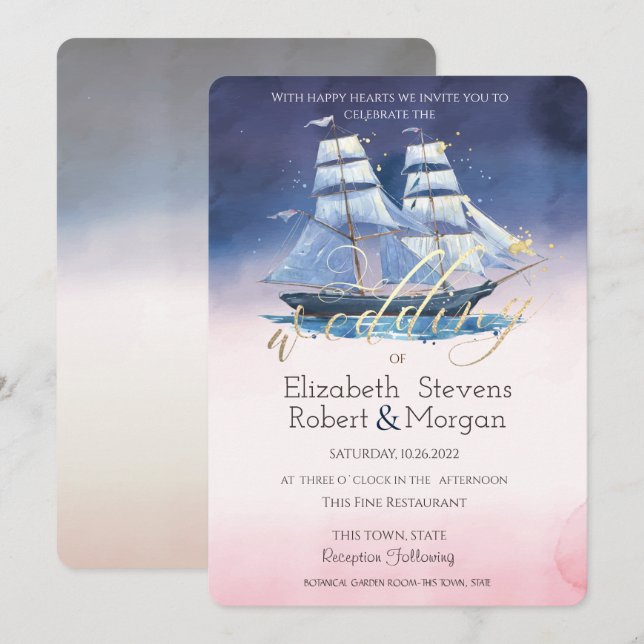 Invitation Bateau à voile étoiles de mer Mariage (Devant / Derrière)