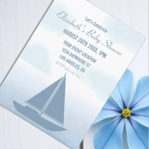 Invitation Bateau à voile Fille Baby Shower Aquarelle Bleu