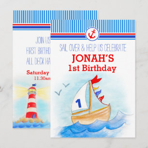 Invitation Bateau à voile nautique garçons premier anniversai