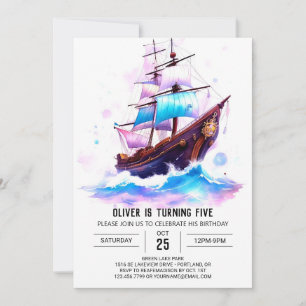 Invitation Bateau Aquarelle Amusants Pirate Anniversaire