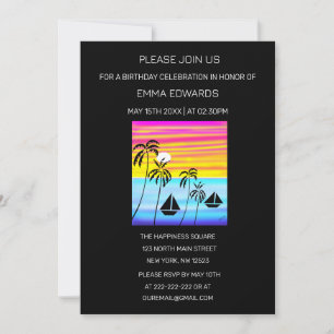 Invitation Bateau d'anniversaire au coucher du soleil tropica