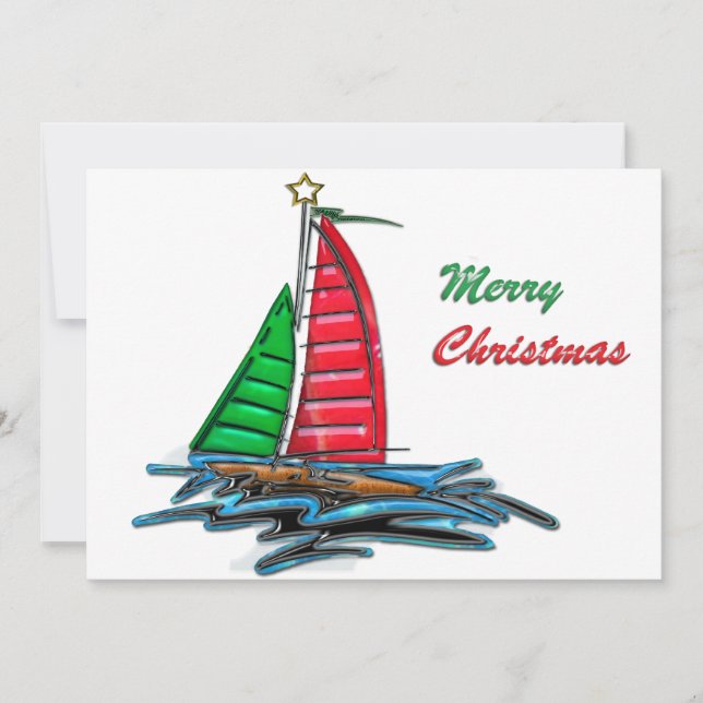 Invitation Bateau de Noël rouge et vert (Devant)