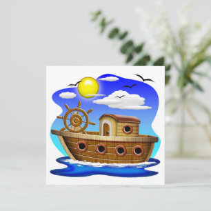 Invitation Bateau de pêche dessin animé
